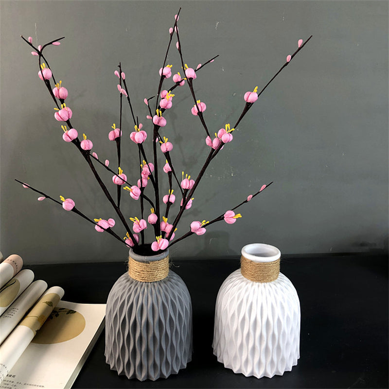 Nordisk Vase - Imitert Rattan Keramikk Plastvase - Grå og Hvit