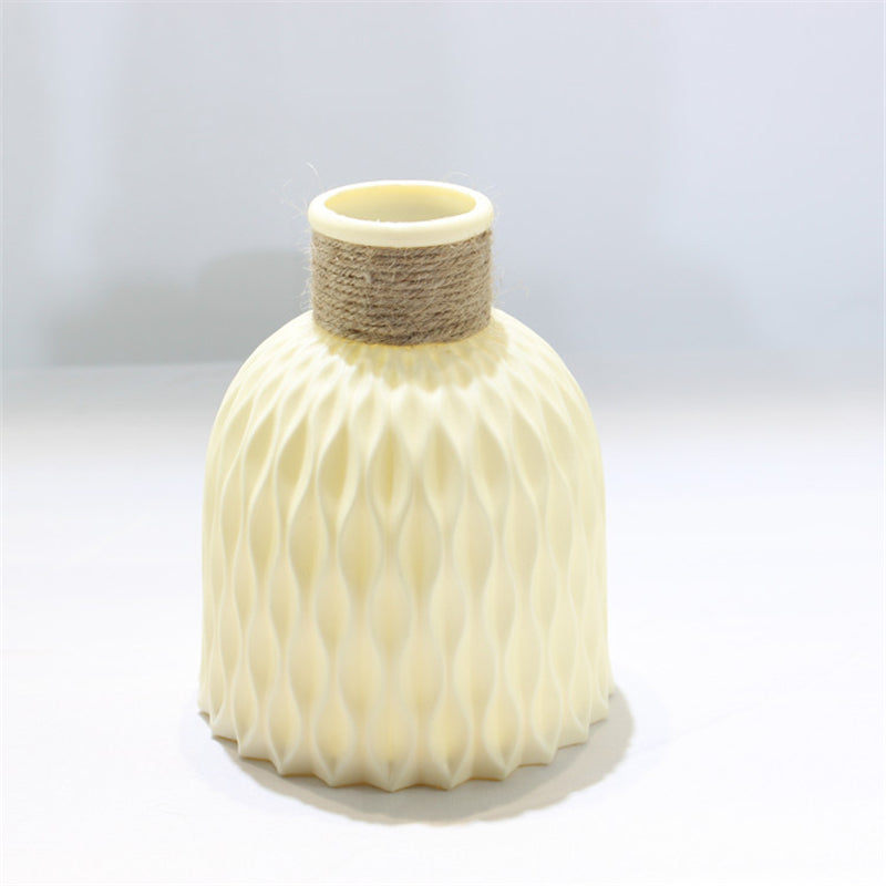 Nordisk Vase - Imitert Rattan Keramikk Plastvase - Beige