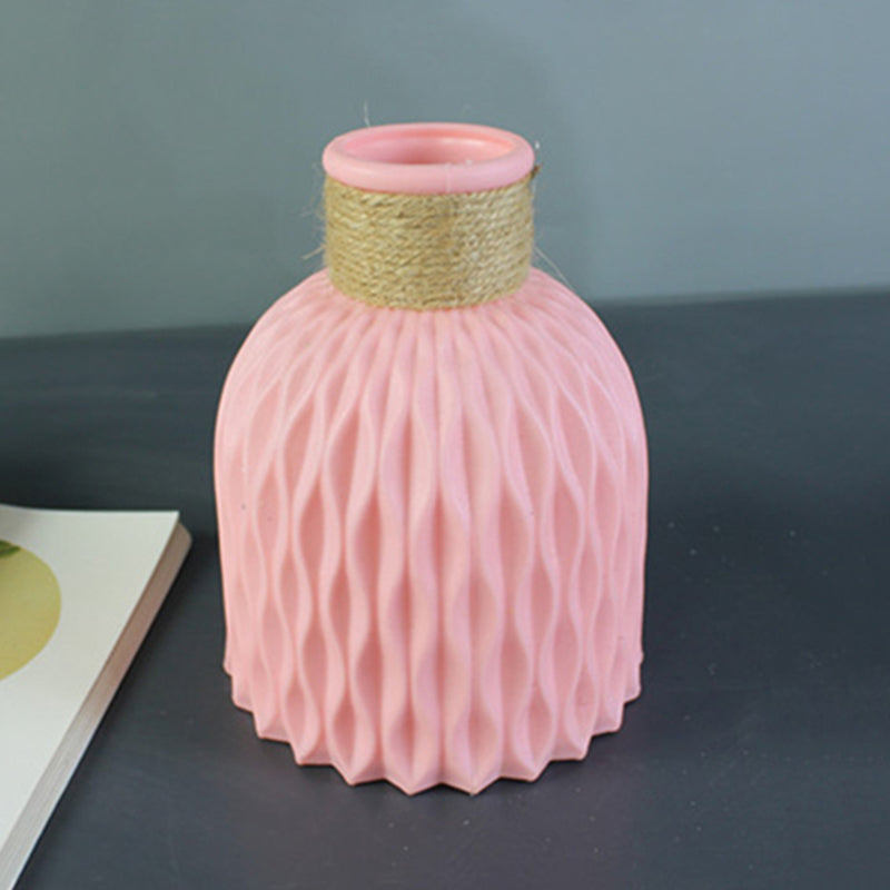 Nordisk Vase - Imitert Rattan Keramikk Plastvase - Rosa