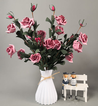 Nordisk Origami Vase - Imitert Keramikk Plastvase med Lagdelte Folder Design 17cm