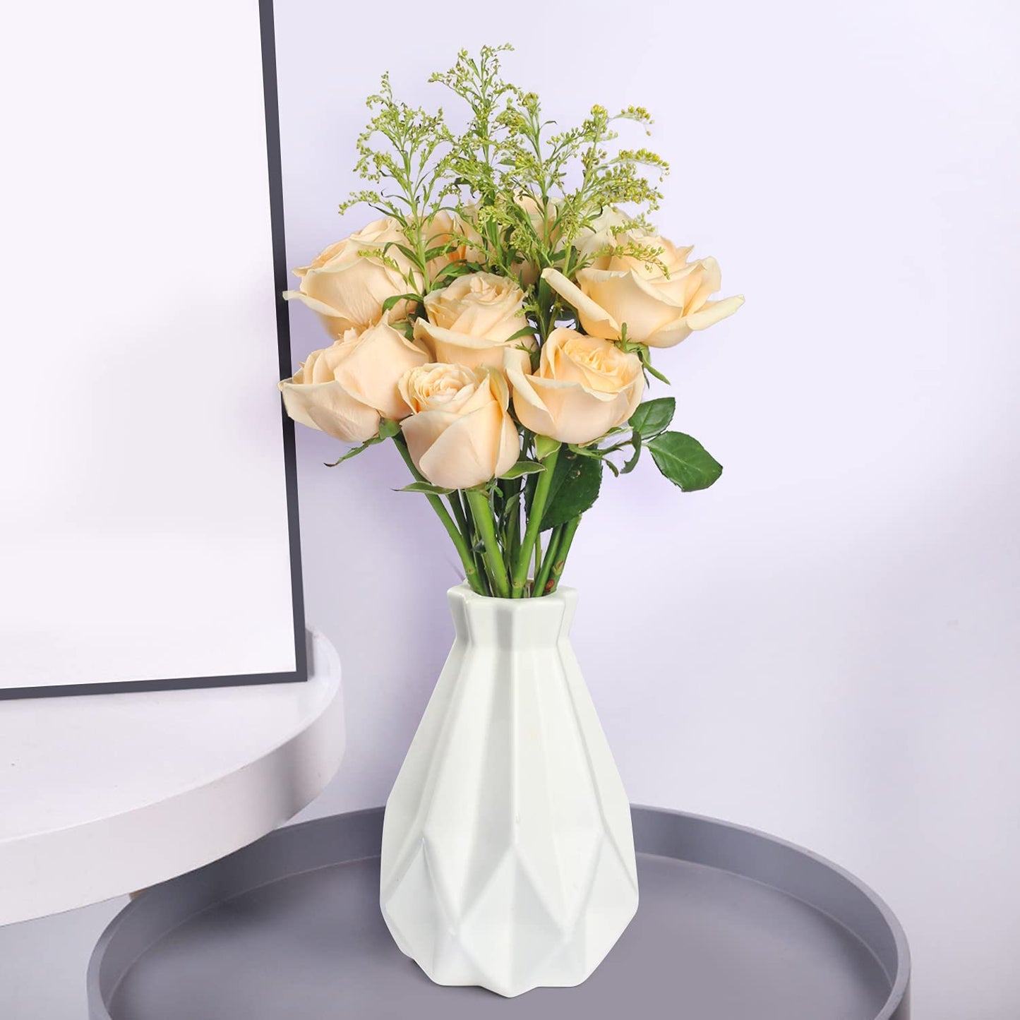 Nordisk Origami Vase - Imitert Keramikk Plastvase - Geometrisk Design 20.5cm