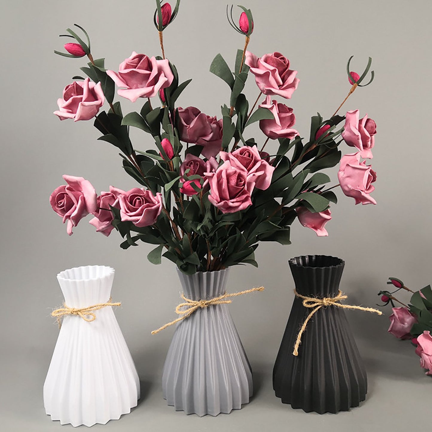 Nordisk Origami Vase - Imitert Keramikk Plastvase med Lagdelte Folder Design 17cm