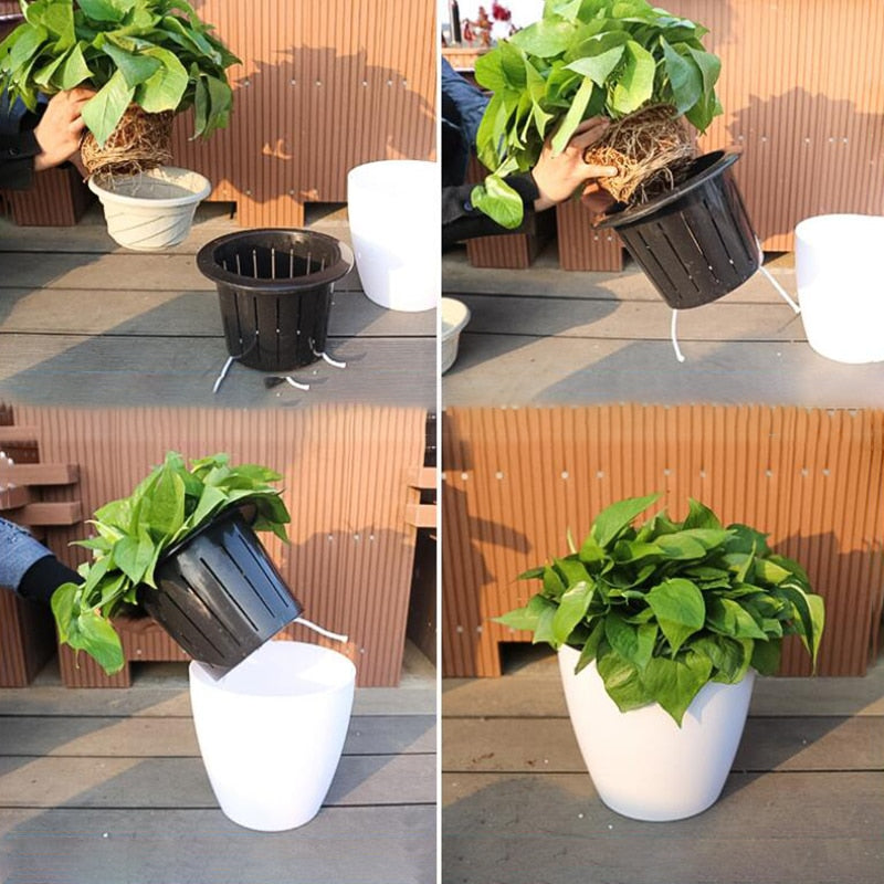 Hvit Selvvanning Plante Potte i Plast - Imitert Porselen
