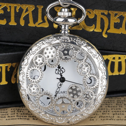 Sølv Romertallet Quartz Lommeklokke Lommeur Vintage Hul Design